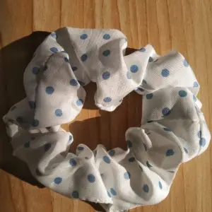Beautiful White Blue Polka Dot Hair Scrunchies